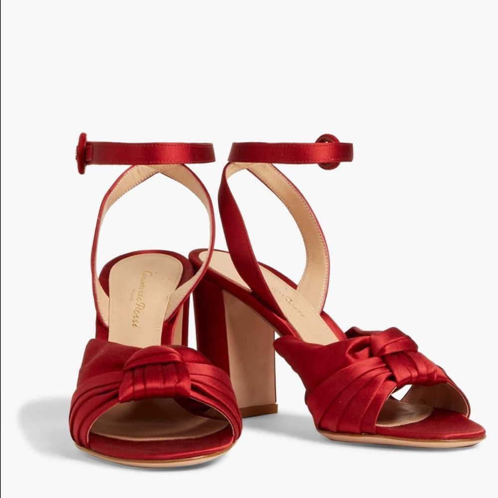 Gianvito Rossi - Red Loren Raso Granata Knotted Satin Sandals (6) NWT